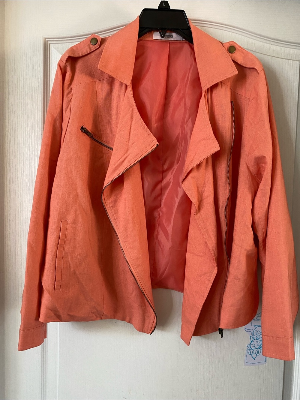 JustFab Coral Zip-Front Moto Blazer
